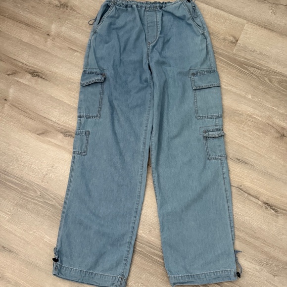 SO Denim - SO Women’s High Rise Parachute Cotton Cargo Pants Denim Size M